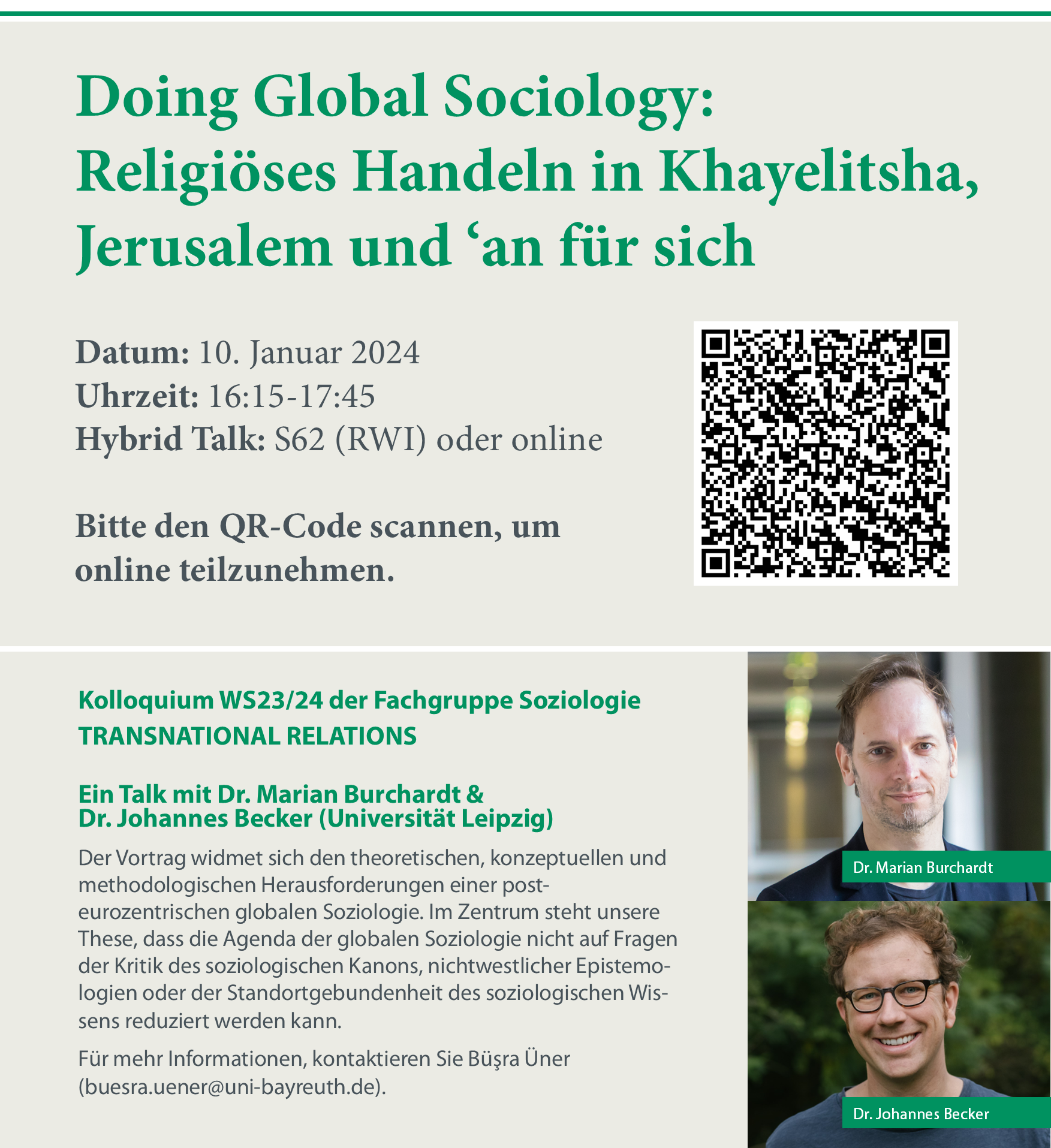Poster of Talk with Dr. Marian Burchardt and Dr. Johannes Becker